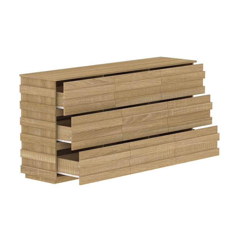 FUFU&GAGA Modern Walnut Wood Grain 9-Drawer Storage Cabinet (63" W x 15.7" D x 31.5" H), Walnut