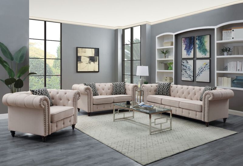 Beige Linen Chair with 1 Pillow