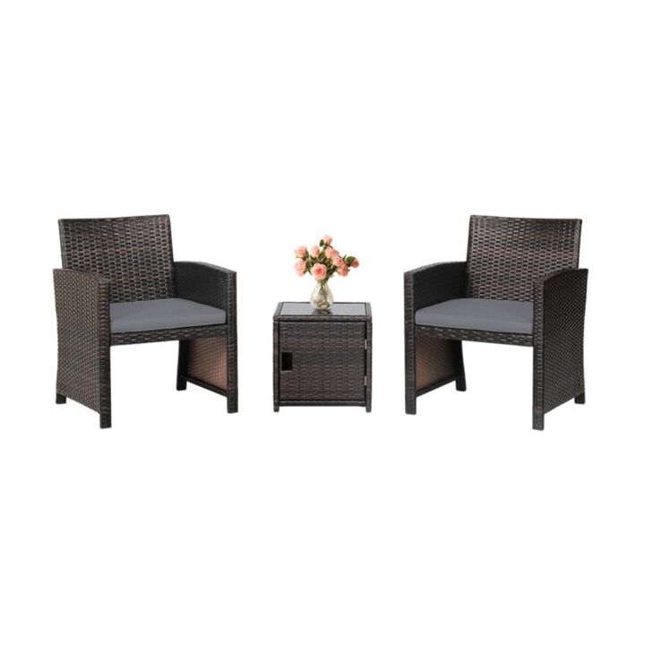 Hivvago 3 Pieces Patio Wicker Furniture Set with Storage Table and Protective Cover