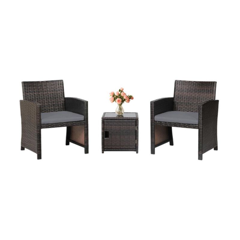 Hivvago 3 Pieces Patio Wicker Furniture Set with Storage Table and Protective Cover