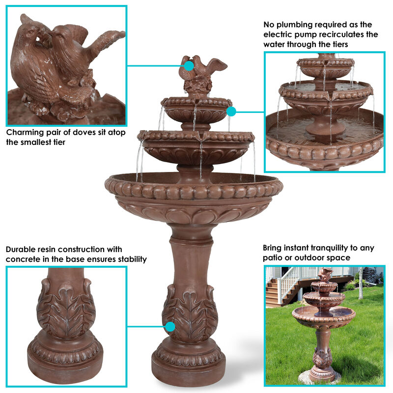Sunnydaze Dove Pair Resin Outdoor 3-Tier Water Fountain