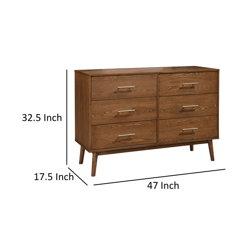 Roma 47 inch Wide Dresser, 6 Drawers, Nickel Handles, Walnut Brown Wood