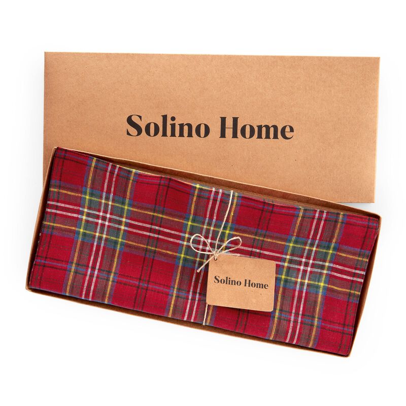 Solino Home 100% Pure Linen Table Runner | Classic Tartan Plaid