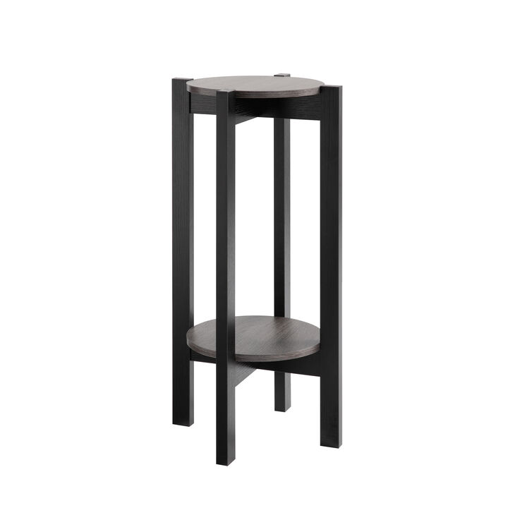Distressed Grey & Black Plant Stand with 2 Shelves
