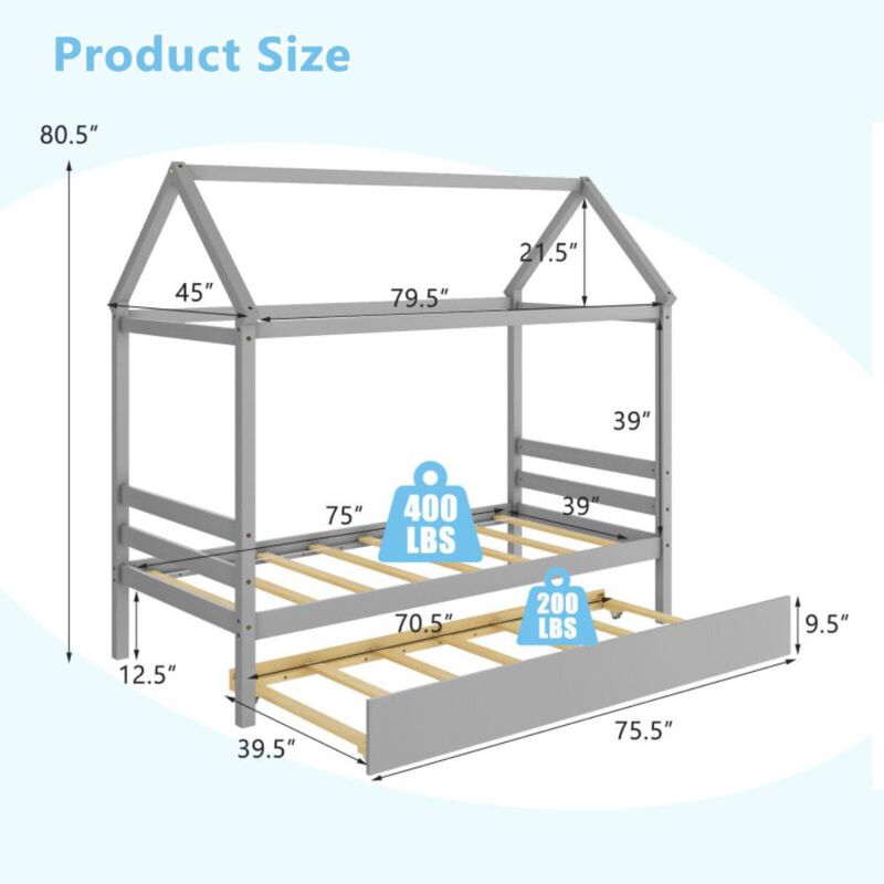 Hivvago Kids Platform Bed Frame with Roof for Bedroom