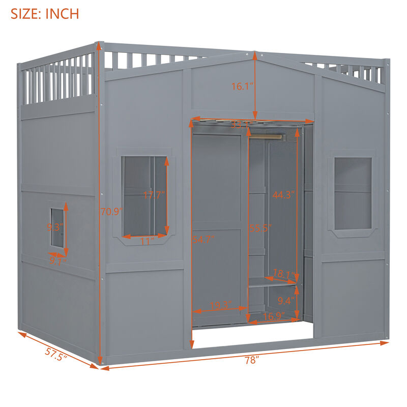 Merax  House Loft Bed With Ladder and Wardrobe