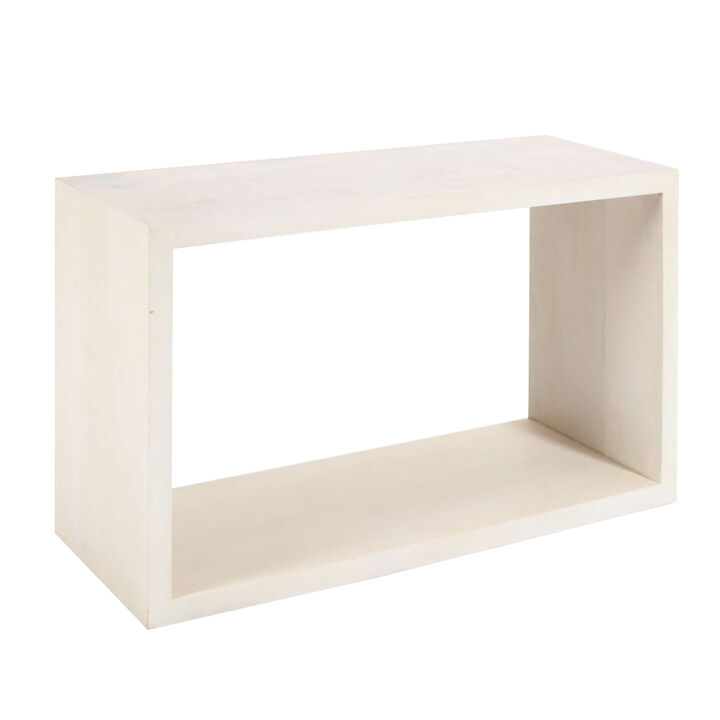 Keli 52 Inch Sofa Console Table, Mango Wood Handcrafted Open Frame, Rustic Washed White
