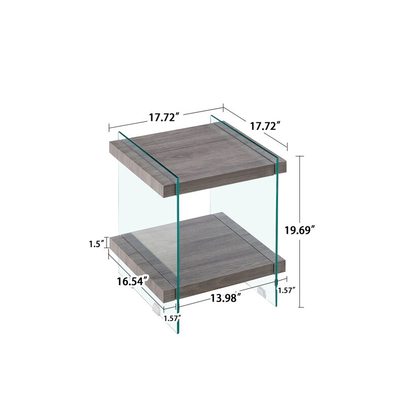 Streamdale Sleek Glass & MDF Side Table with Dual Shelves