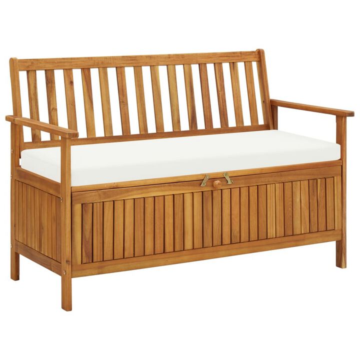 Reja Outdoor Storage Bench, 47 Inch Brown Solid Acacia Wood, White - Benzara