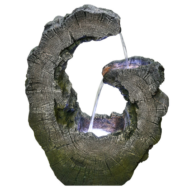 26" Lighted Tree Trunk Waterfall Outdoor Garden Water Fountain