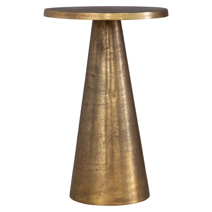 20 Inch Accent Table, Classic Round Pedestal Base, Antique Brass Finish - Benzara