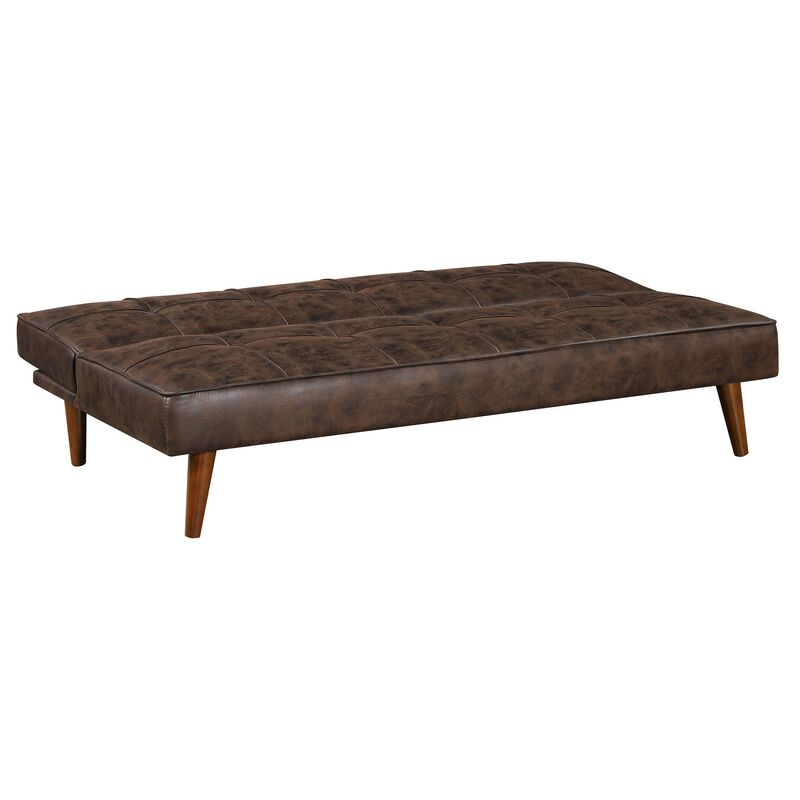Sena Futon Convertible Sofa Bed Sleeper Couch, Dark Brown Faux Leather - Benzara