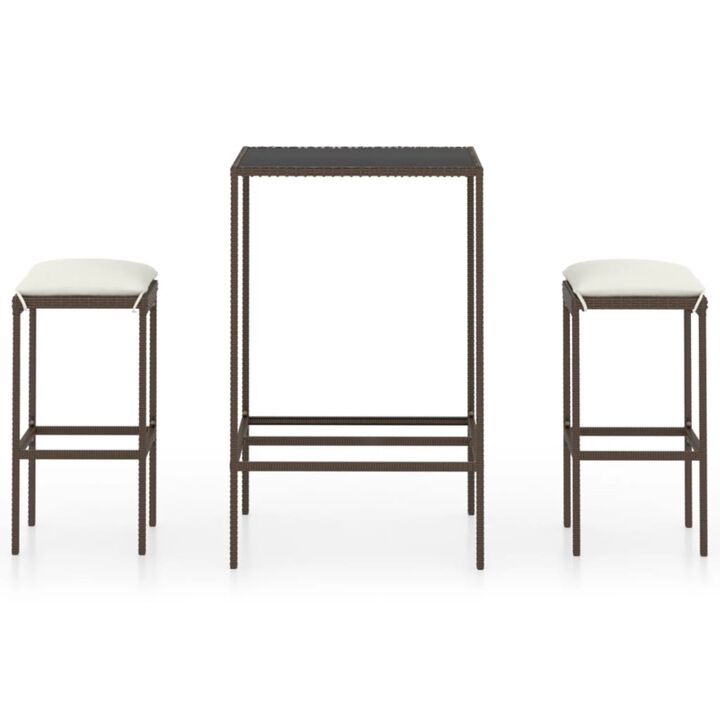 vidaXL 3 Piece Garden Bar Set with Cushions Poly Rattan Brown