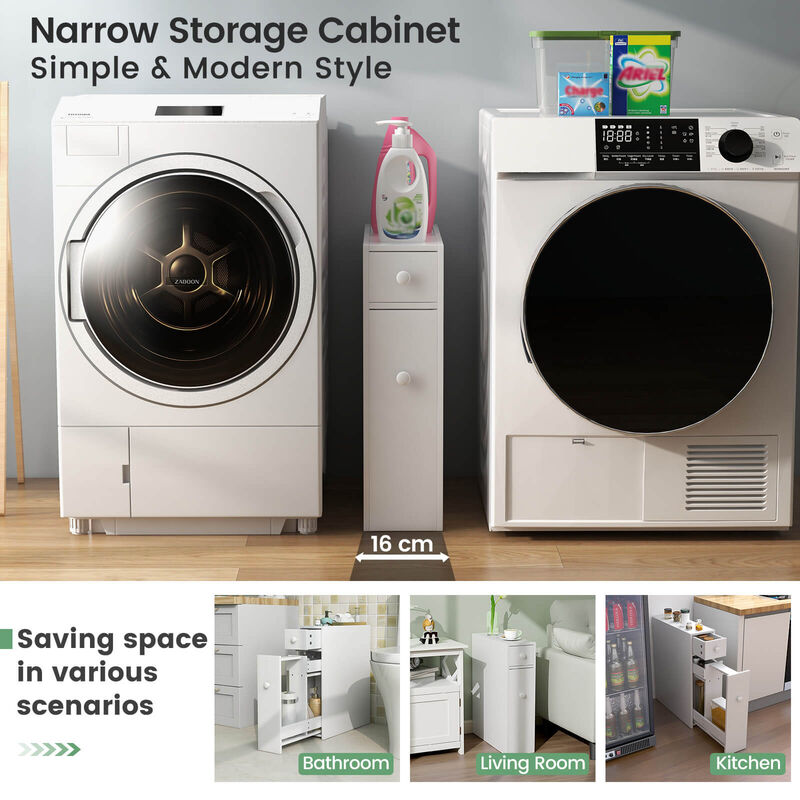 Costway Bathroom Floor Cabinet Toilet Narrow Storage Organizer with Flip Top White
