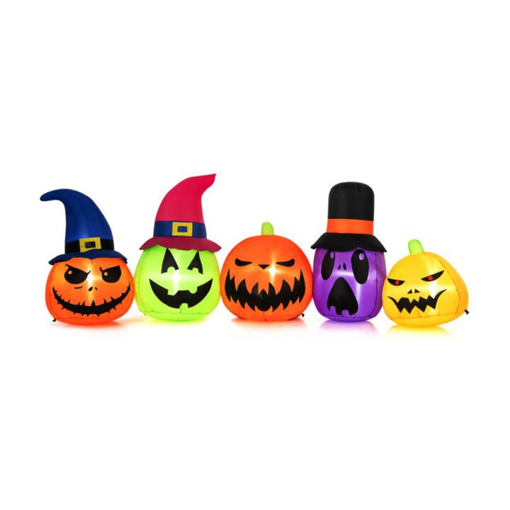 Hivvago 9 Feet Inflatable Pumpkin Patch Family with Built-in LED Lights and Witch Hats