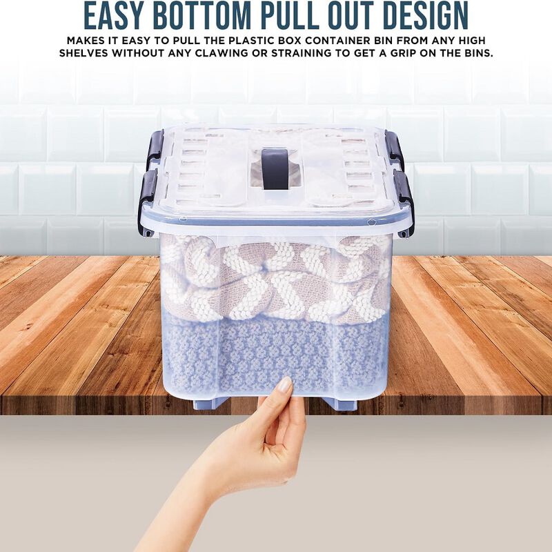 Stackable Storage Box Set - 6 Pieces 19 Quarts Multi-purpose, Space-Efficient Stackable Storage Boxes with Nestable Design, Secure Latches, Easy-Move Wheels & Pull-Out Base - Clear