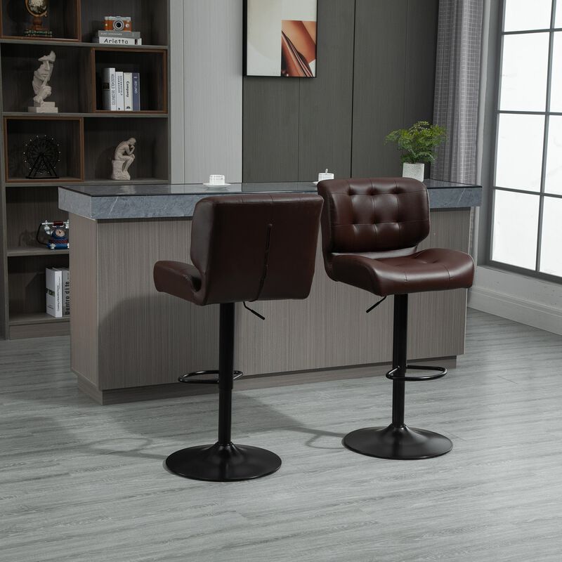 Brown Bar Duo: Adjustable Stools Set with Padded Cushions