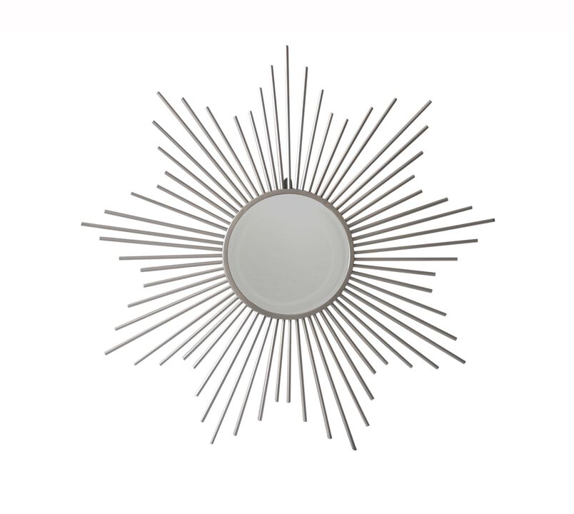 32" Silver Sunburst Metal Framed Round Center Mirror