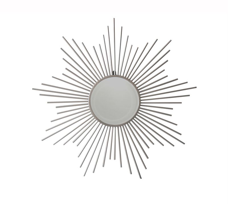 32" Silver Sunburst Metal Framed Round Center Mirror