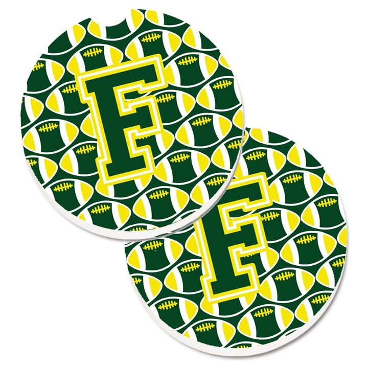 Caroline's Treasures Letter F Football green & Yellow Set of 2 Cup Holder Car Coasters CJ1075-FCARC, 2.56, Multicolor