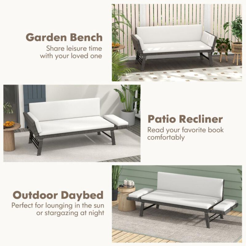Hivvago Outdoor Convertible Sofa Daybed with Adjustable Armrests for Balcony