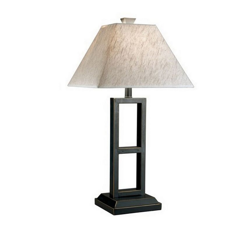 Geometric Metal Body Table Lamp with Fabric Shade, Set of 2,Black and White-Benzara
