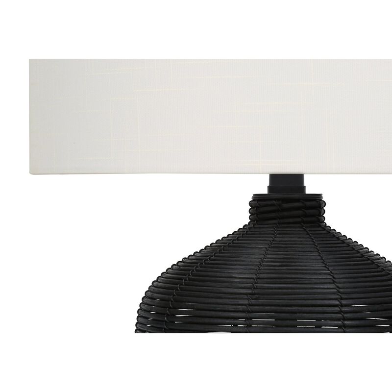 Monarch Specialties I 9734 - Lighting, 23"H, Table Lamp, Black Rattan, Ivory / Cream Shade, Modern