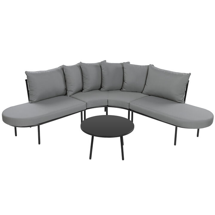 Whisen Half-Moon Patio Sofa Set with Coffee Table, 6-Person All-Weather Iron Frame & Cushions for Outdoor/Indoor Use
