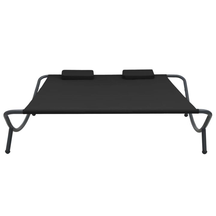 vidaXL Patio Lounge Bed - Weather-Resistant Oxford Fabric, Powder-Coated Steel Frame, Size 78.7" x 68.1" x 17.7", with Two Comfortable Pillows, Easy Cleaning, Ideal for Outdoor Use, Black