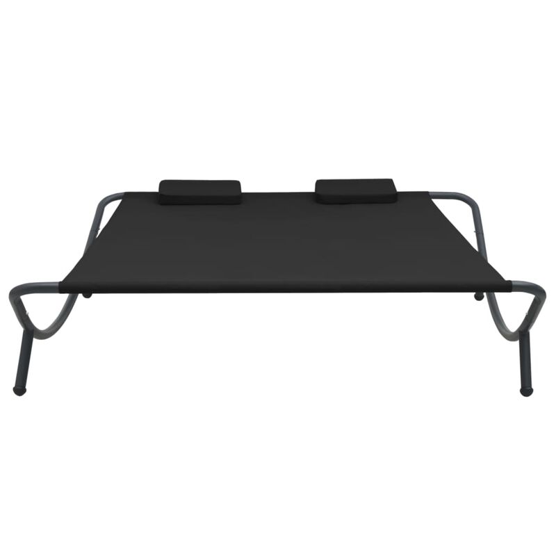 vidaXL Patio Lounge Bed - Weather-Resistant Oxford Fabric, Powder-Coated Steel Frame, Size 78.7" x 68.1" x 17.7", with Two Comfortable Pillows, Easy Cleaning, Ideal for Outdoor Use, Black