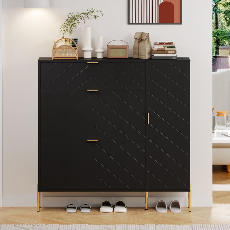 49.21 in. H Wood Shoe Storage Cabinet with Flip-Up Drawers Adjustable Shelf