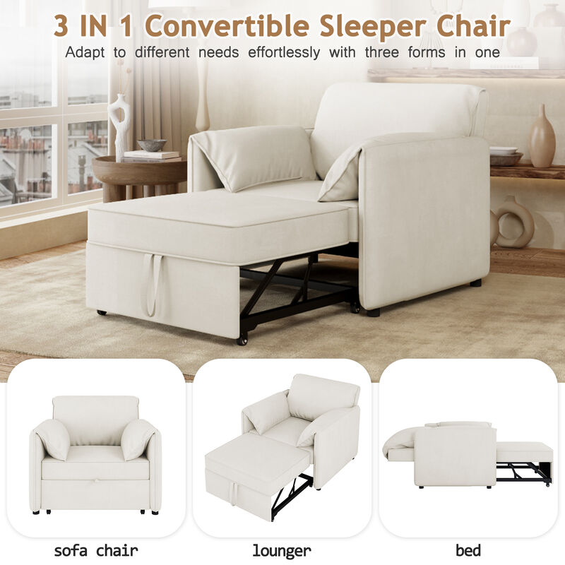 Merax Linen Armchair Convertible Pull Out Sofa Chair