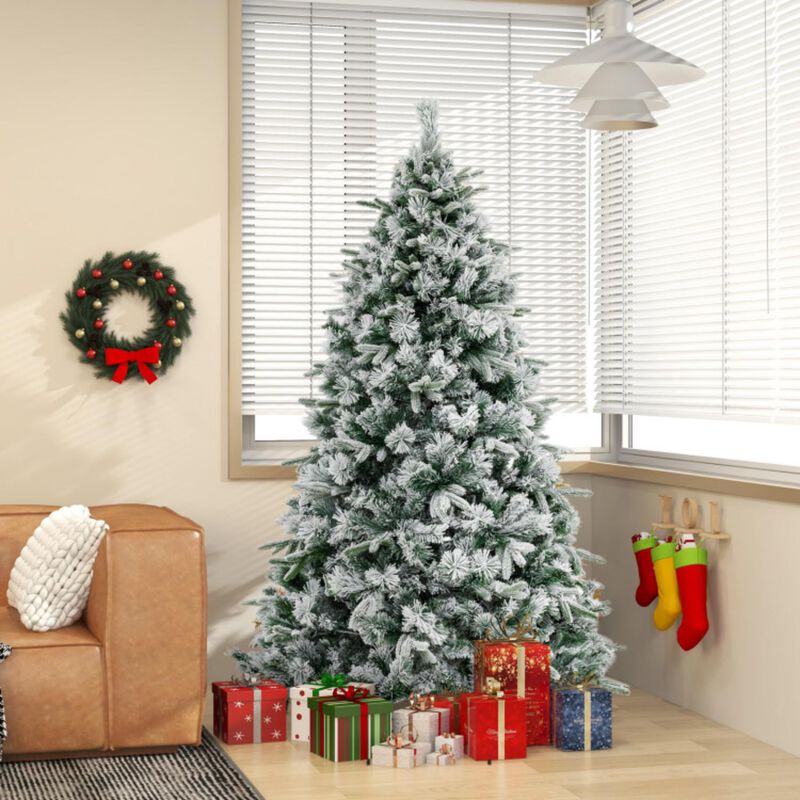 Hivvago Flocked Christmas Tree with 250 Warm White LED Lights and 752 Mixed Branch Tips