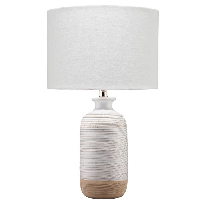 Table Lamp with Brushed Ceramic Body and Fabric Shade, Cream-Benzara