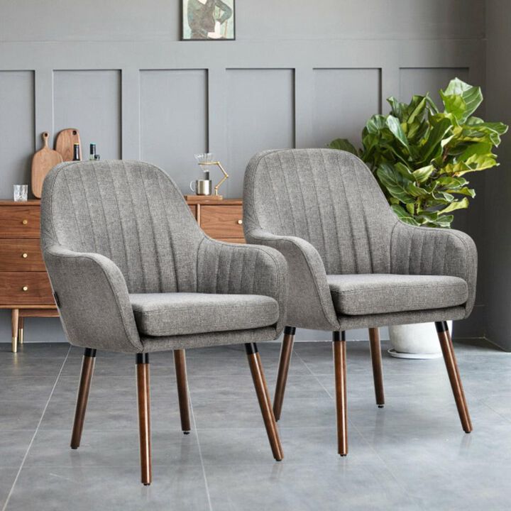 Hivvago Set of 2 Fabric Upholstered Accent Chairs with Wooden Legs