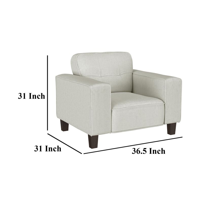 Dero Accent Chair, 37 Inch, Light Gray Faux Corduroy, Wide Track Arms - Benzara