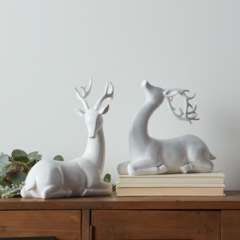 Decorative Polystone Deer Set of 2 for Stylish Living Room Accent