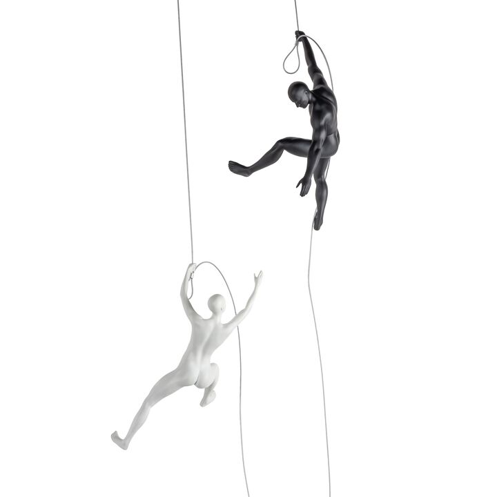 Climbing Couple Wall Sculpture Matte Black and White Resin Handmade