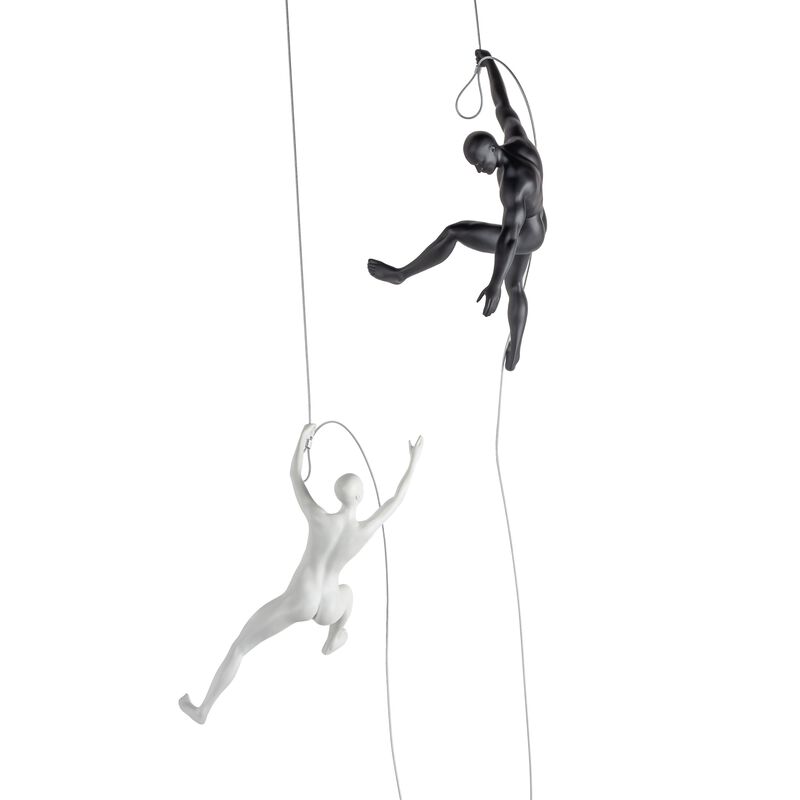 Climbing Couple Wall Sculpture Matte Black and White Resin Handmade