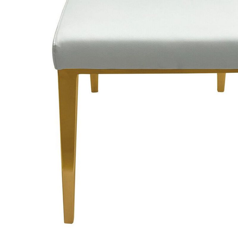 20 Inch Dining Chair, Set of 4, Gold Metal Base, Vegan Leather, White  - Benzara