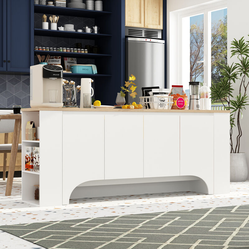 FUFU&GAGA Kitchen Sideboard with Shelves and 4 Cabinet Doors (78.6" W x 31.5" H x 15.7" D),White and Oak