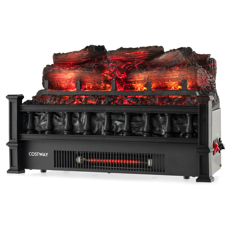 20 Inch Electric Fireplace Heater with Realistic Pinewood Ember Bed-Black