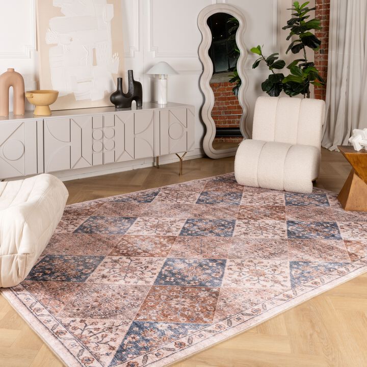 Aruba Vintage Traditional Distressed Brown Cream Indoor Soft Area Rug