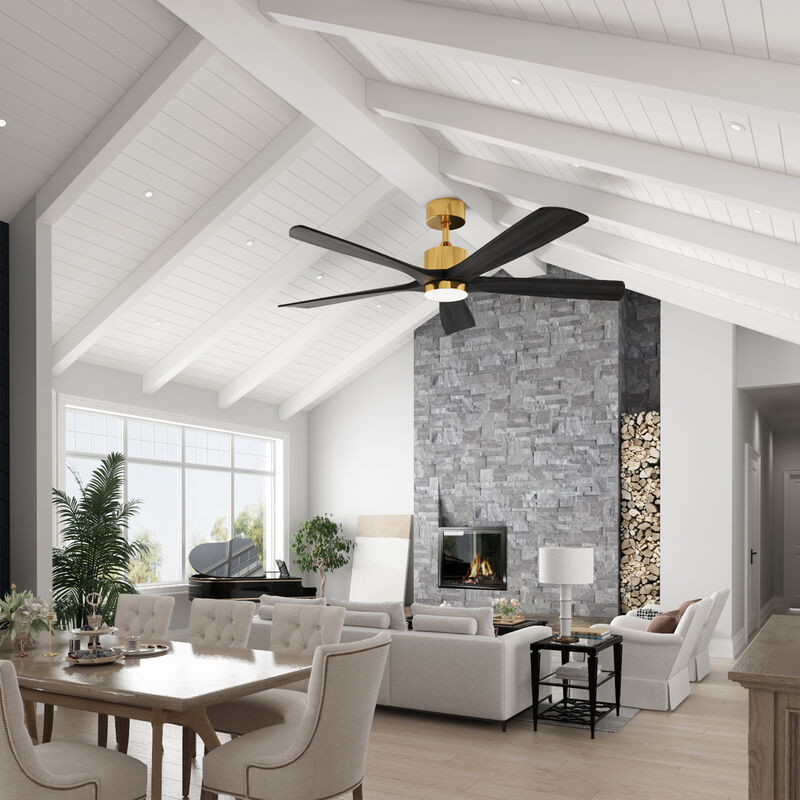 FUFU&GAGA 5-Blade ceilling Fan 28.5-in Yellow with Black Blades Color-changing Indoor/Outdoor Ceiling Fan Remote (5-Blade),Black