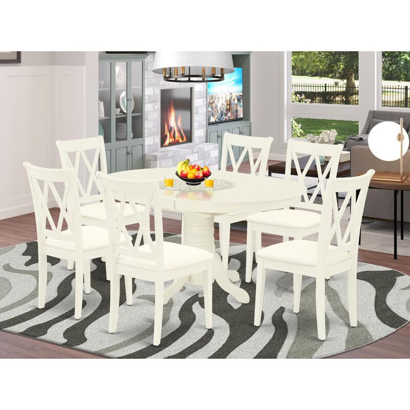 East West Furniture Dining Room Set Linen White, AVCL7-LWH-C