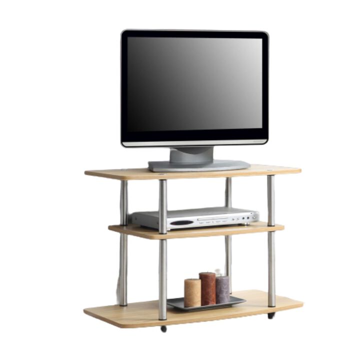 Hivvago Modern TV Stand Light Oak Wood Finish with Sturdy Stainless Steel Poles