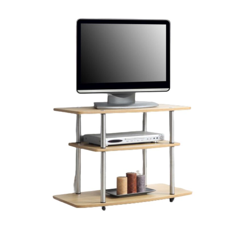 Hivvago Modern TV Stand Light Oak Wood Finish with Sturdy Stainless Steel Poles
