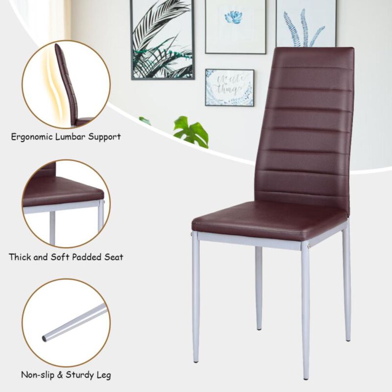 Hivvago 4 Pieces PVC Elegant Design Leather Dining Chairs with Solid Metal Legs