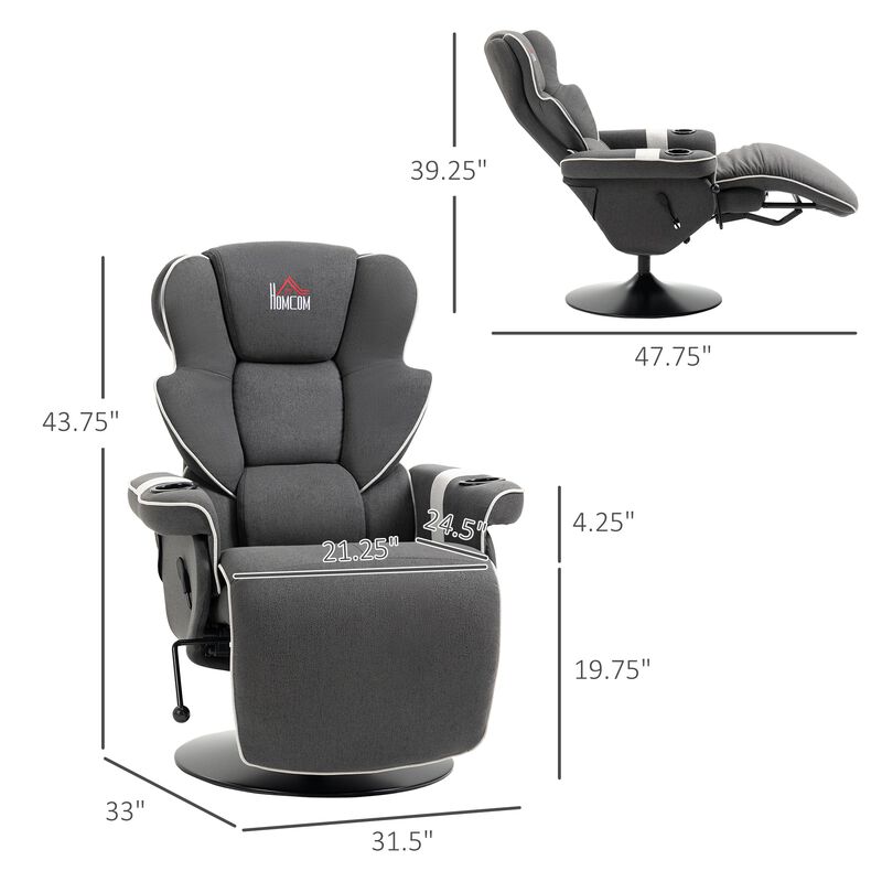 Black Living Room Comfort: Manual Swivel Recliner with Cup Holders