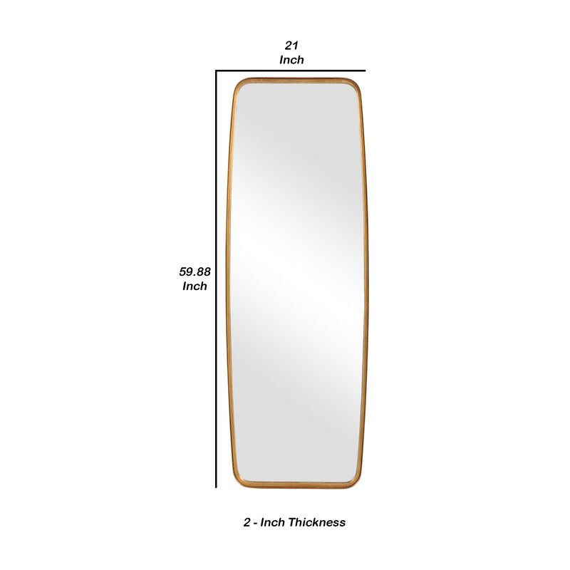 60 Inch Full Length Metal Frame Contemporary Mirror, Gold - Benzara